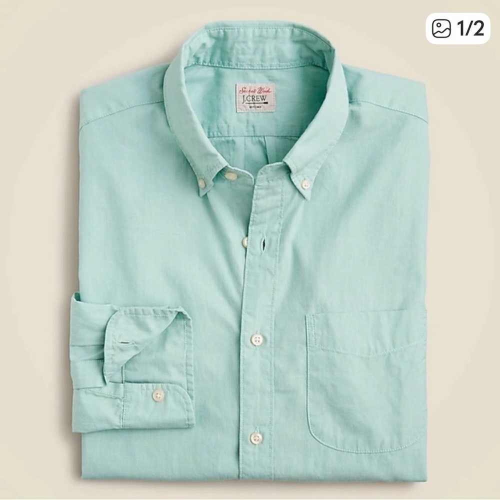 J. Crew Men’s Mint Green Button Down Shirt 100% Cotton Poplin Size Small